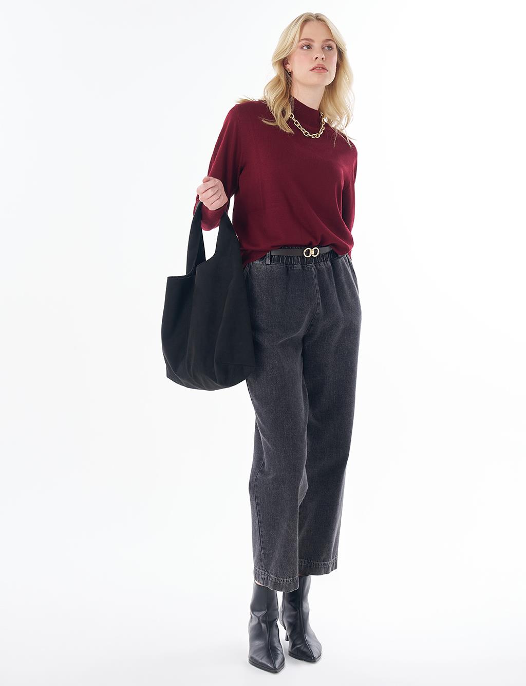 Basic Viscose Knit Sweater Dark Burgundy 