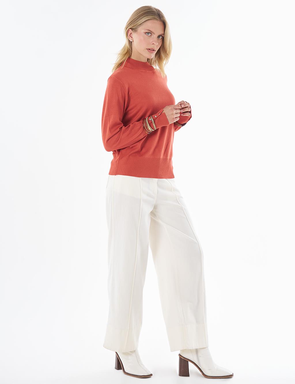 Basic Viscose Knit Sweater in Brick Red
