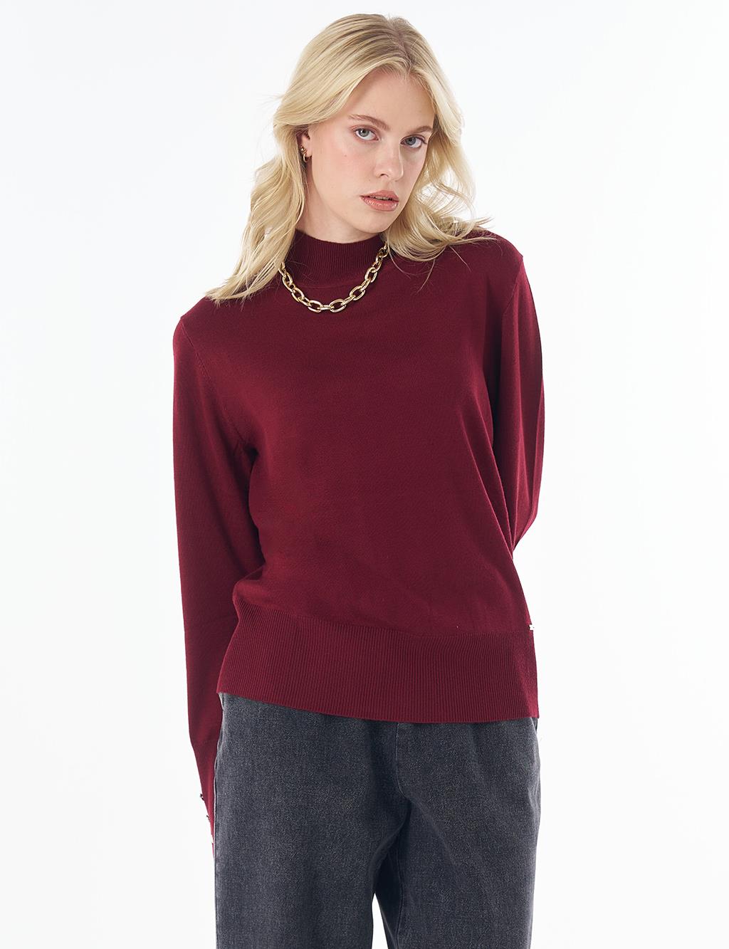 Basic Viscose Knit Sweater Dark Burgundy 