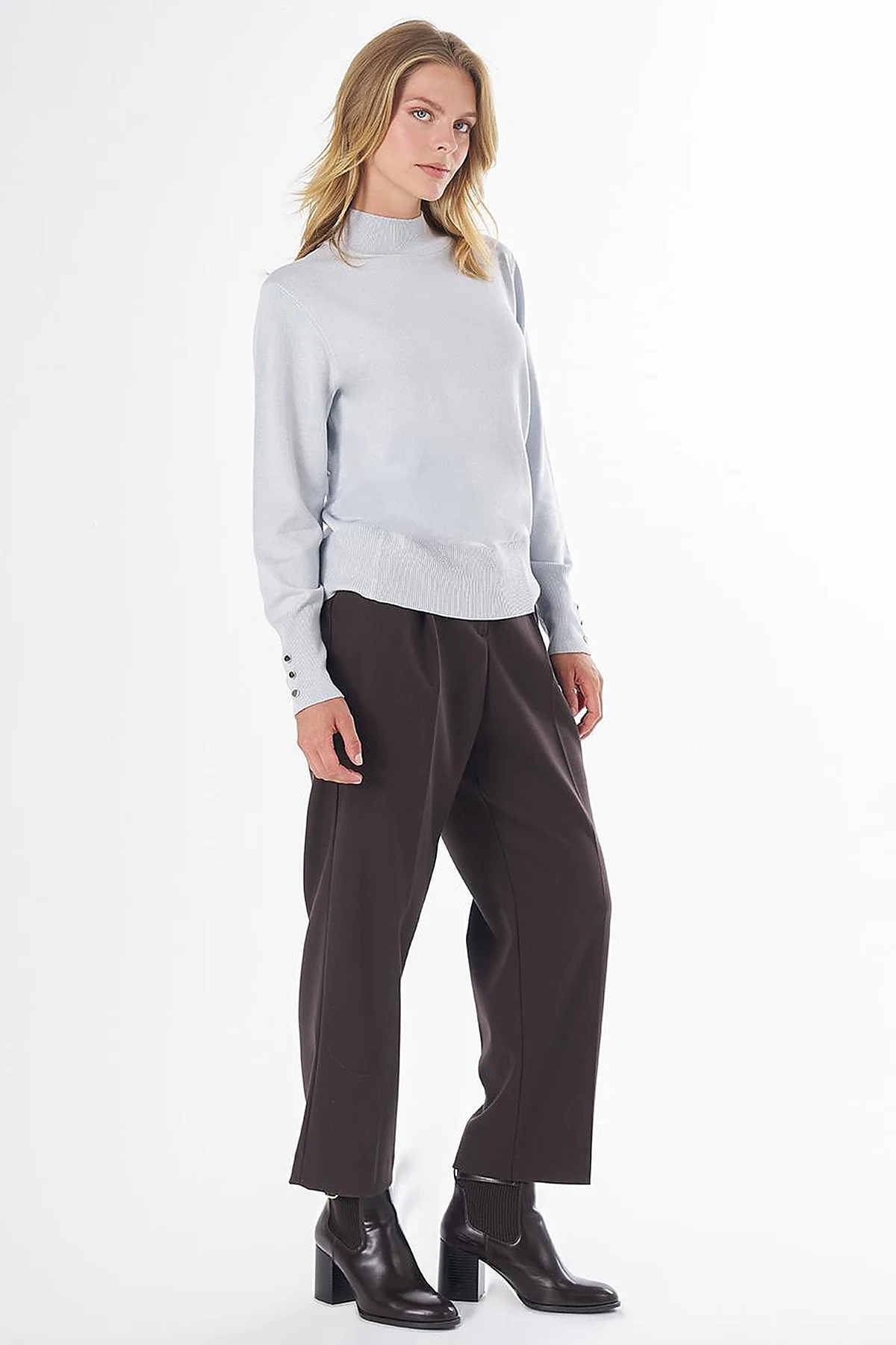 Basic Viscose Knit Sweater Light Blue