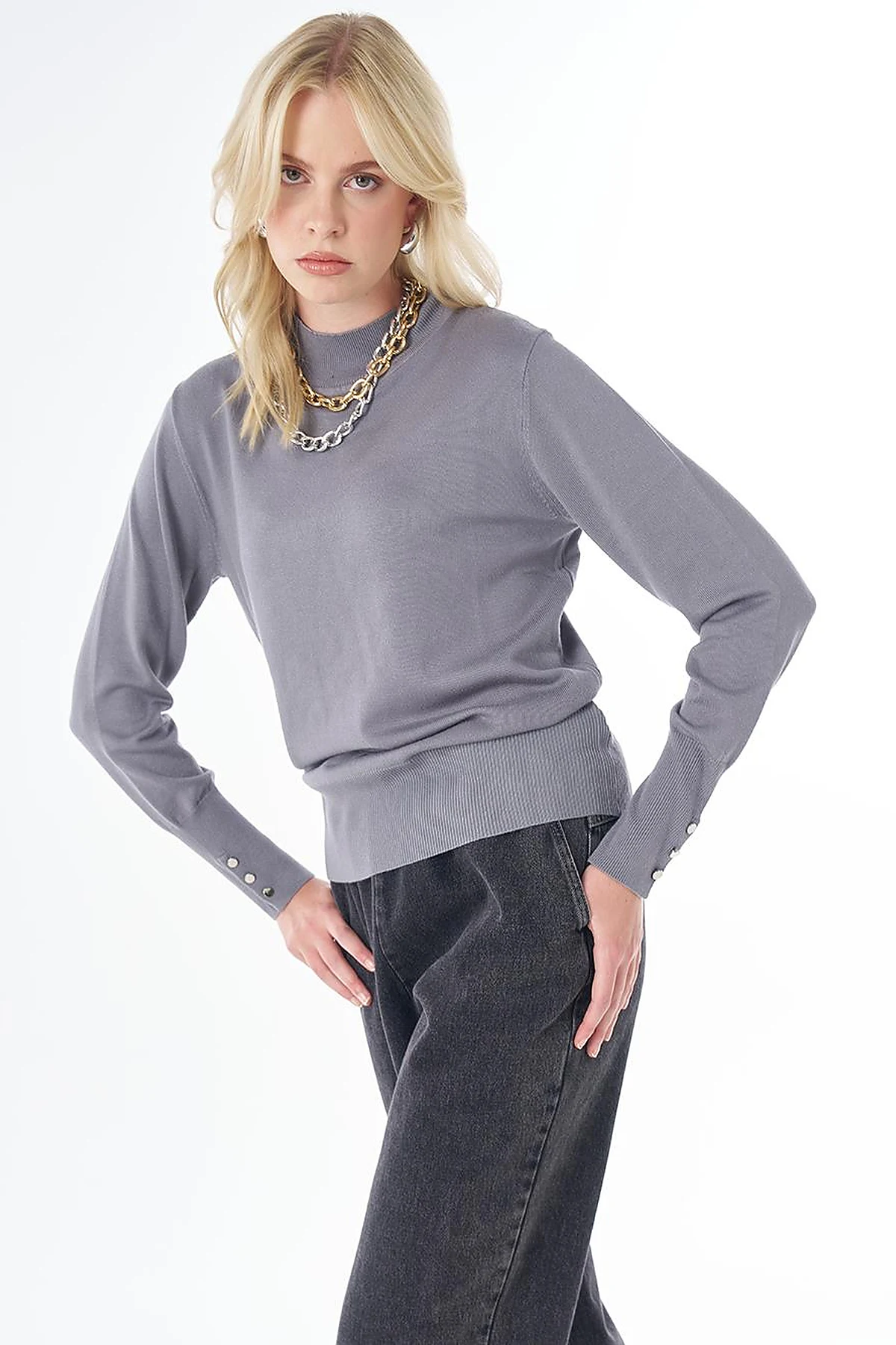 Basic Viscose Knit Sweater Gray