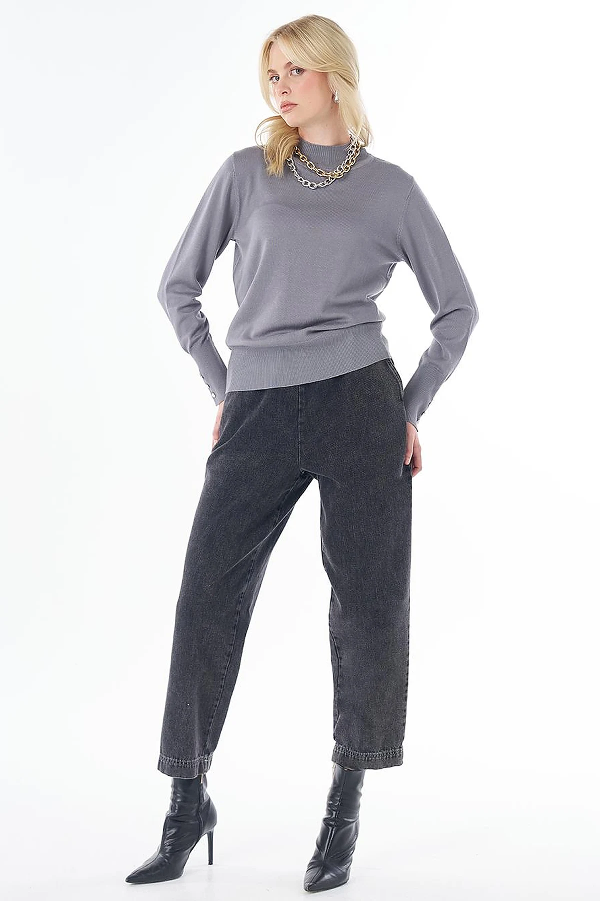 Basic Viscose Knit Sweater Gray