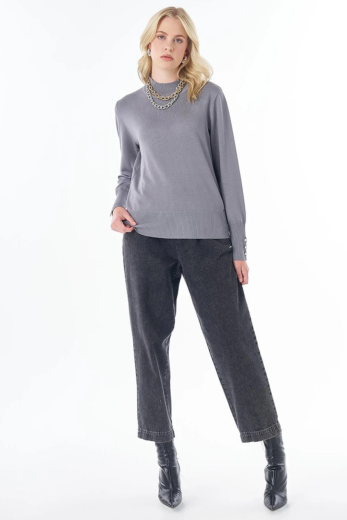Basic Viscose Knit Sweater Gray