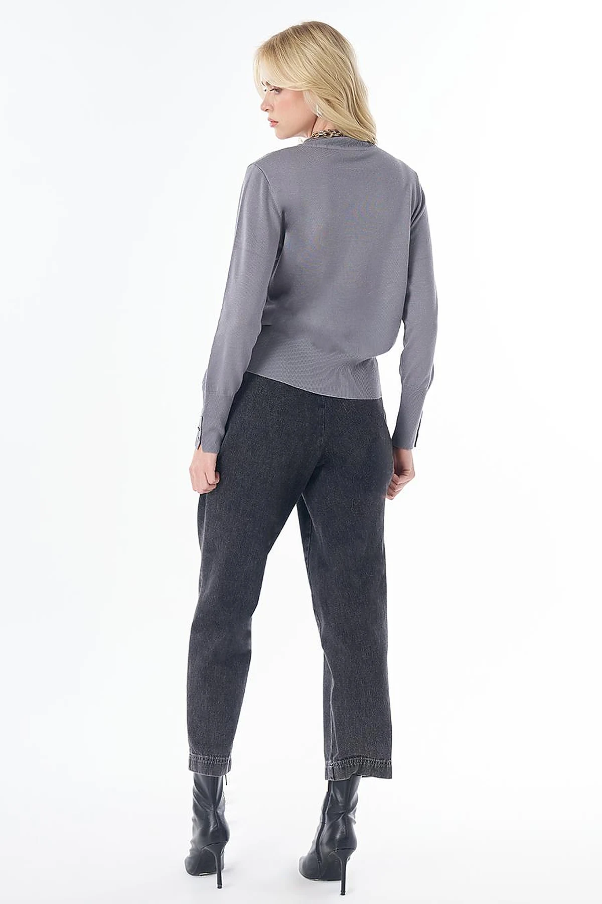Basic Viscose Knit Sweater Gray