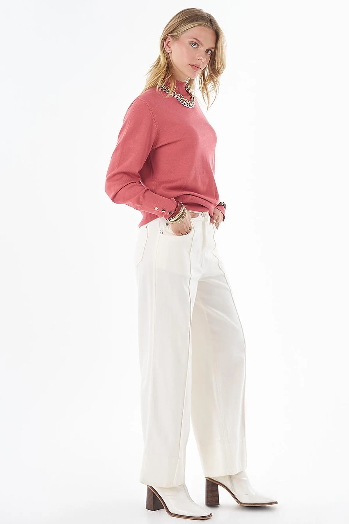 Basic Viscose Knit Sweater Dusty Rose 