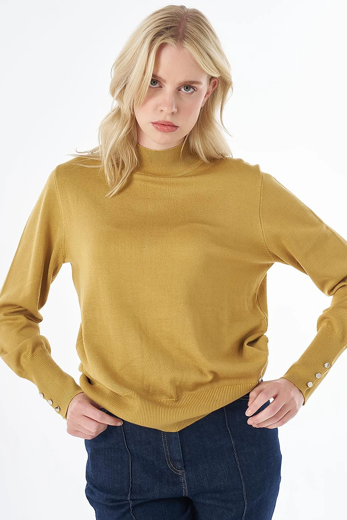 Basic Viscose Knit Sweater Mustard 