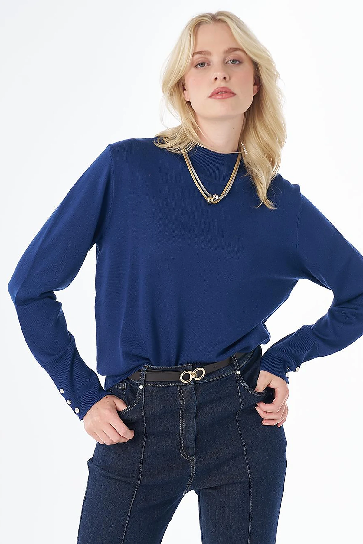 Basic Viscose Knit Sweater Indigo