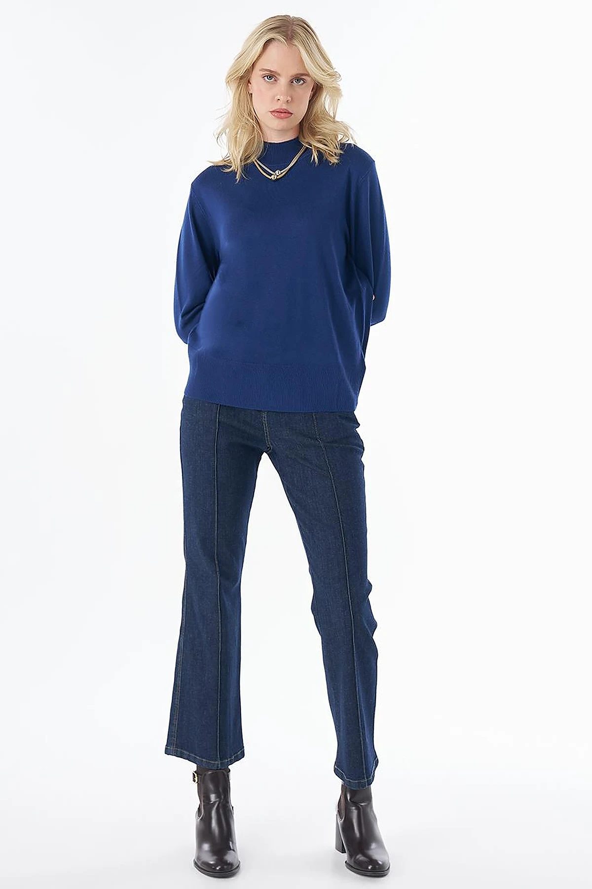 Basic Viscose Knit Sweater Indigo