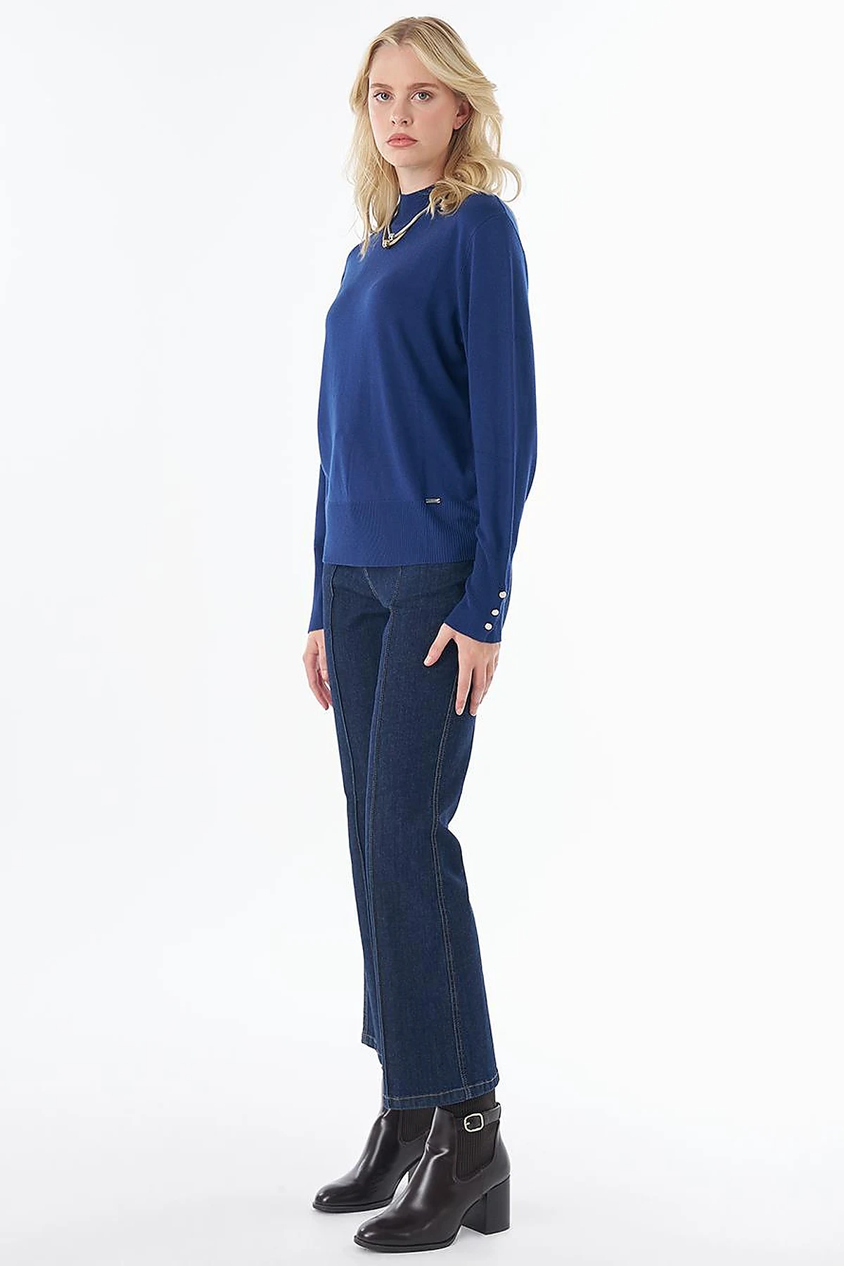 Basic Viscose Knit Sweater Indigo