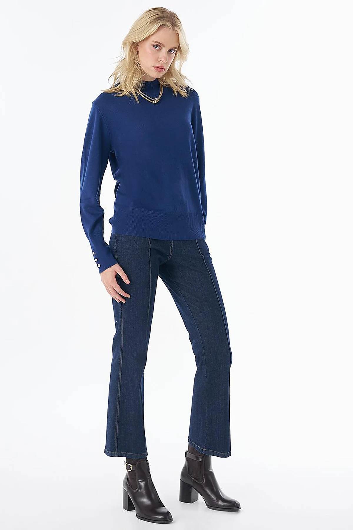 Basic Viscose Knit Sweater Indigo
