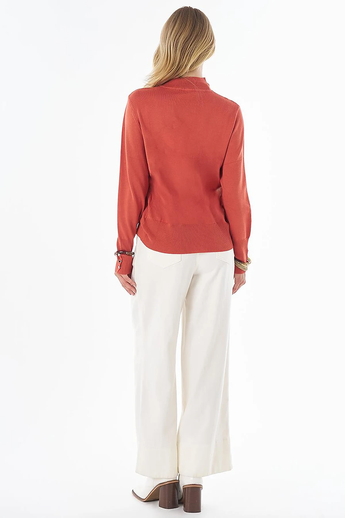 Basic Viscose Knit Sweater in Brick Red