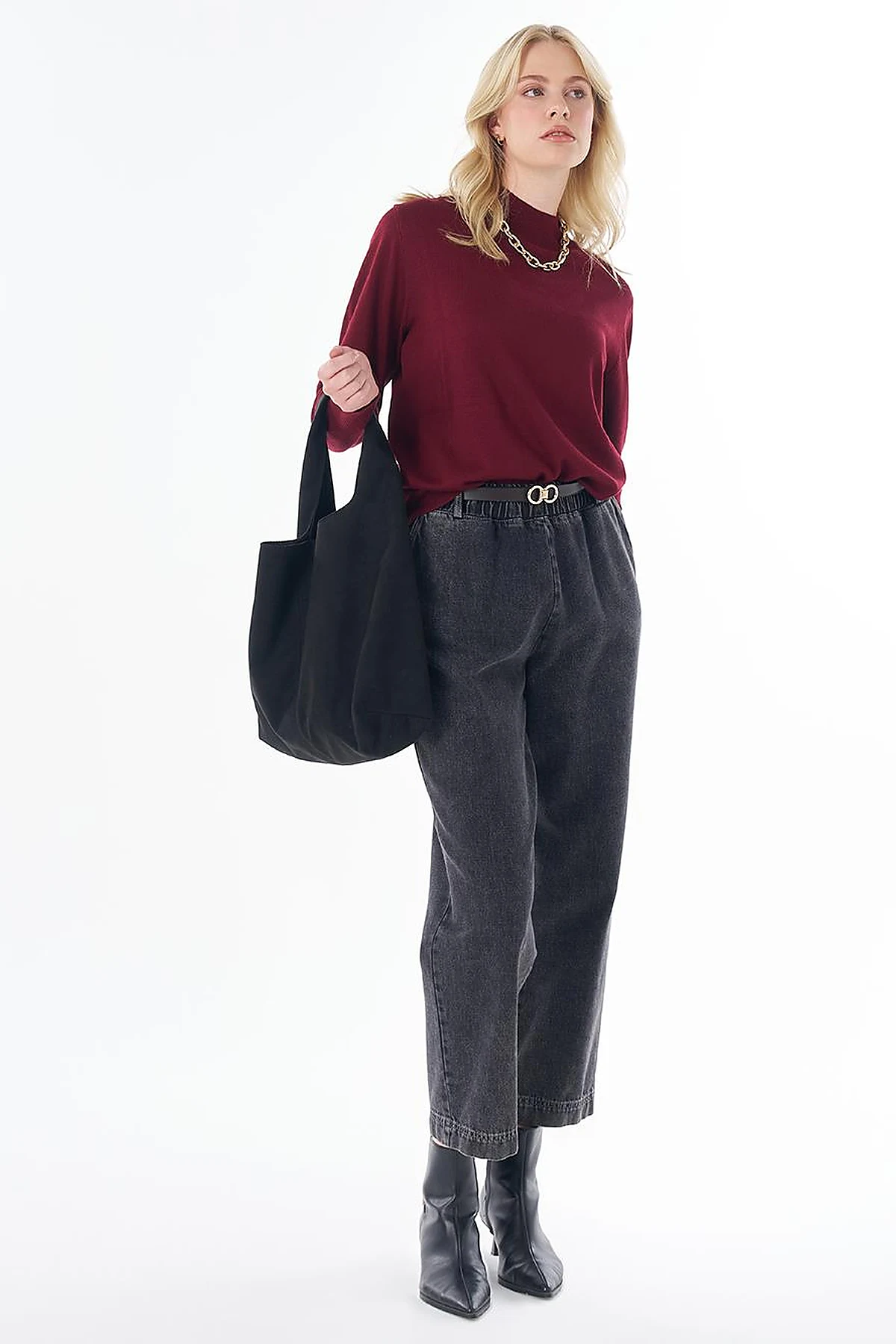 Basic Viscose Knit Sweater Dark Burgundy 