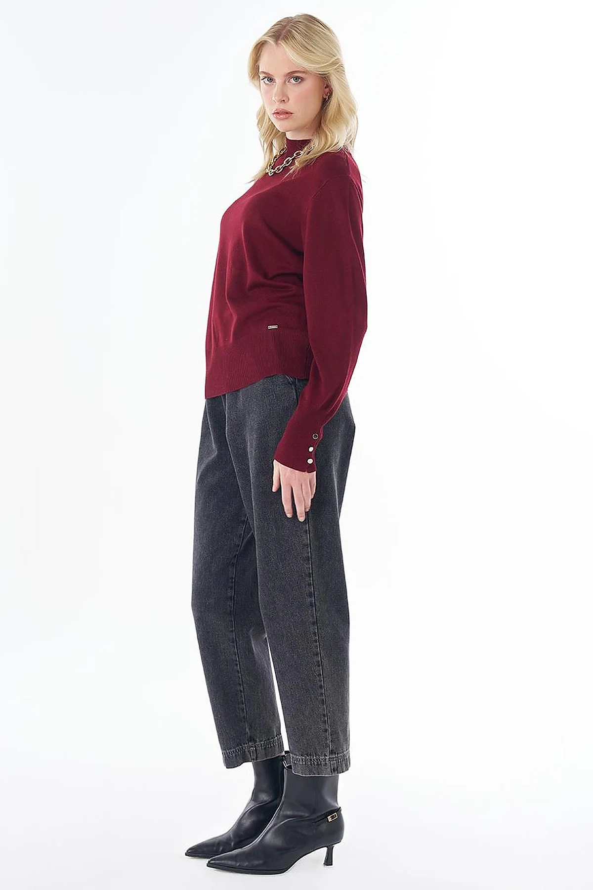 Basic Viscose Knit Sweater Dark Burgundy 