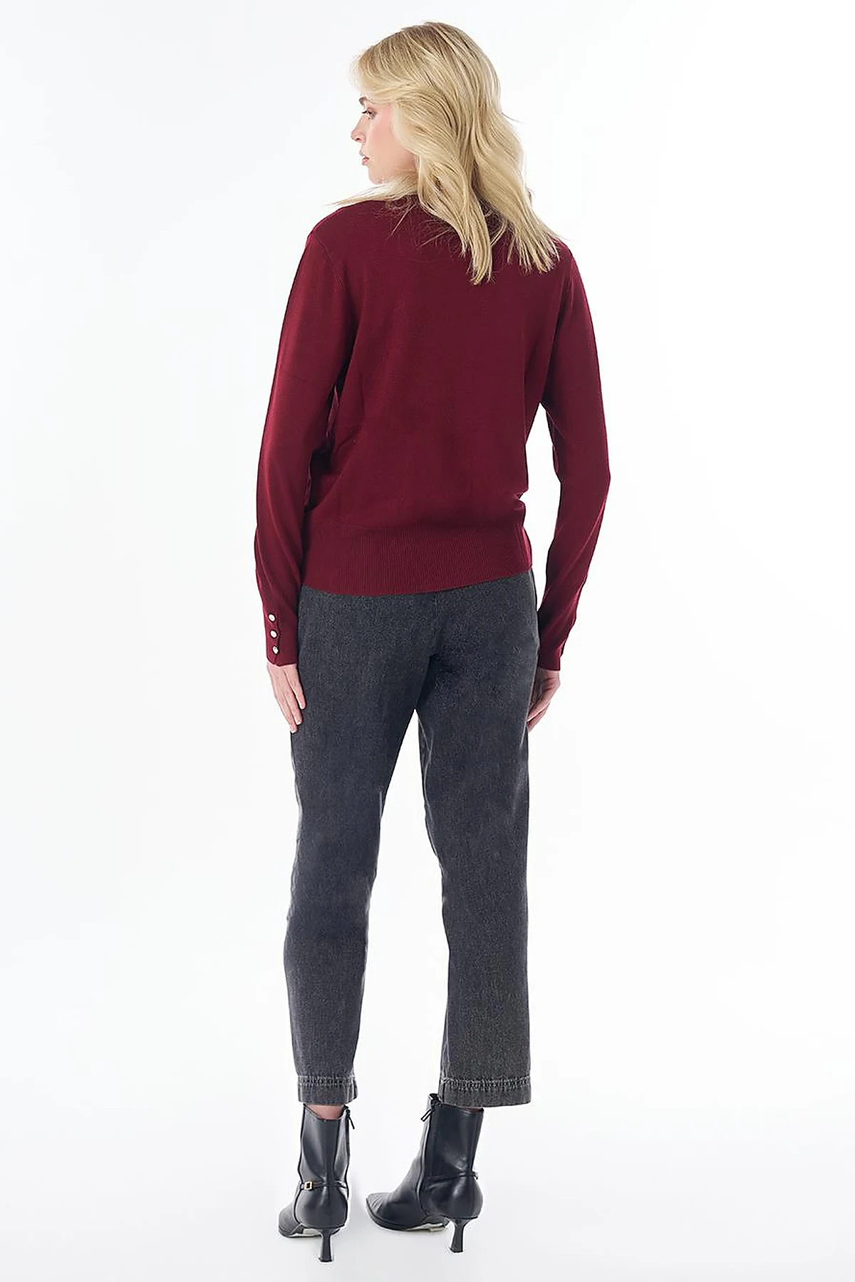 Basic Viscose Knit Sweater Dark Burgundy 