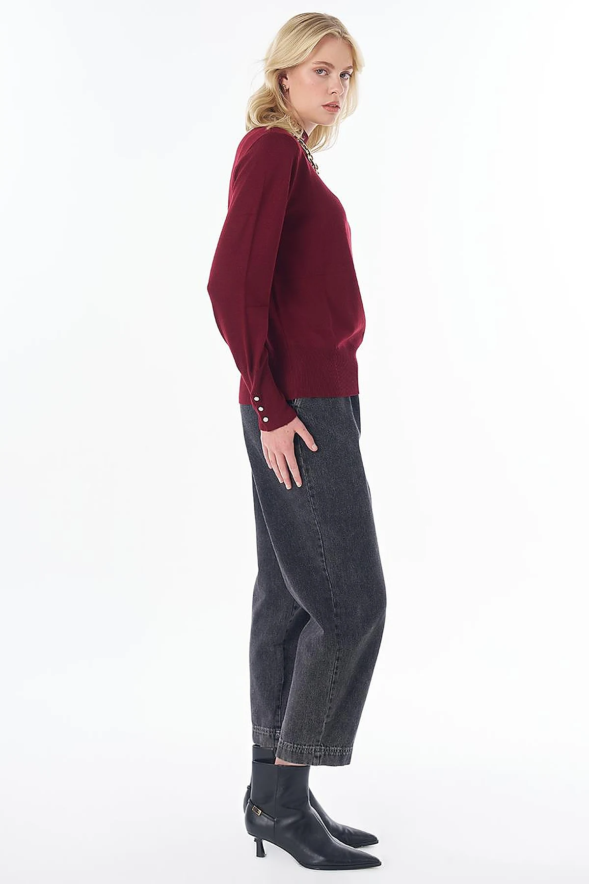 Basic Viscose Knit Sweater Dark Burgundy 