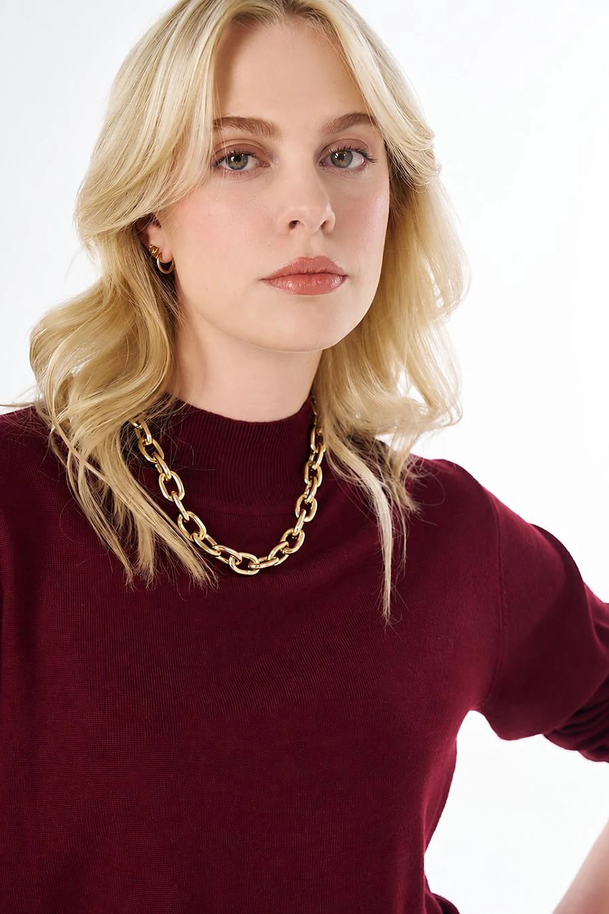 Basic Viscose Knit Sweater Dark Burgundy 