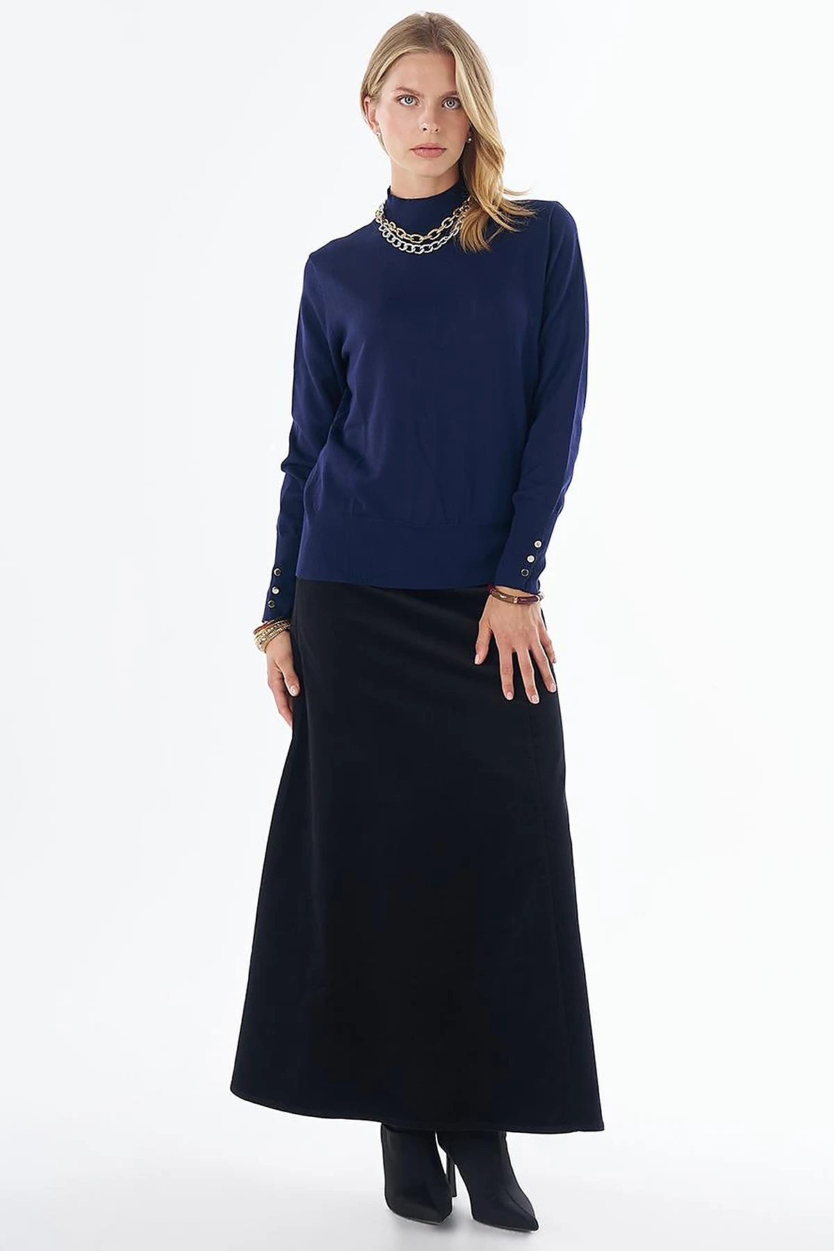 Basic Viscose Knit Sweater Navy 