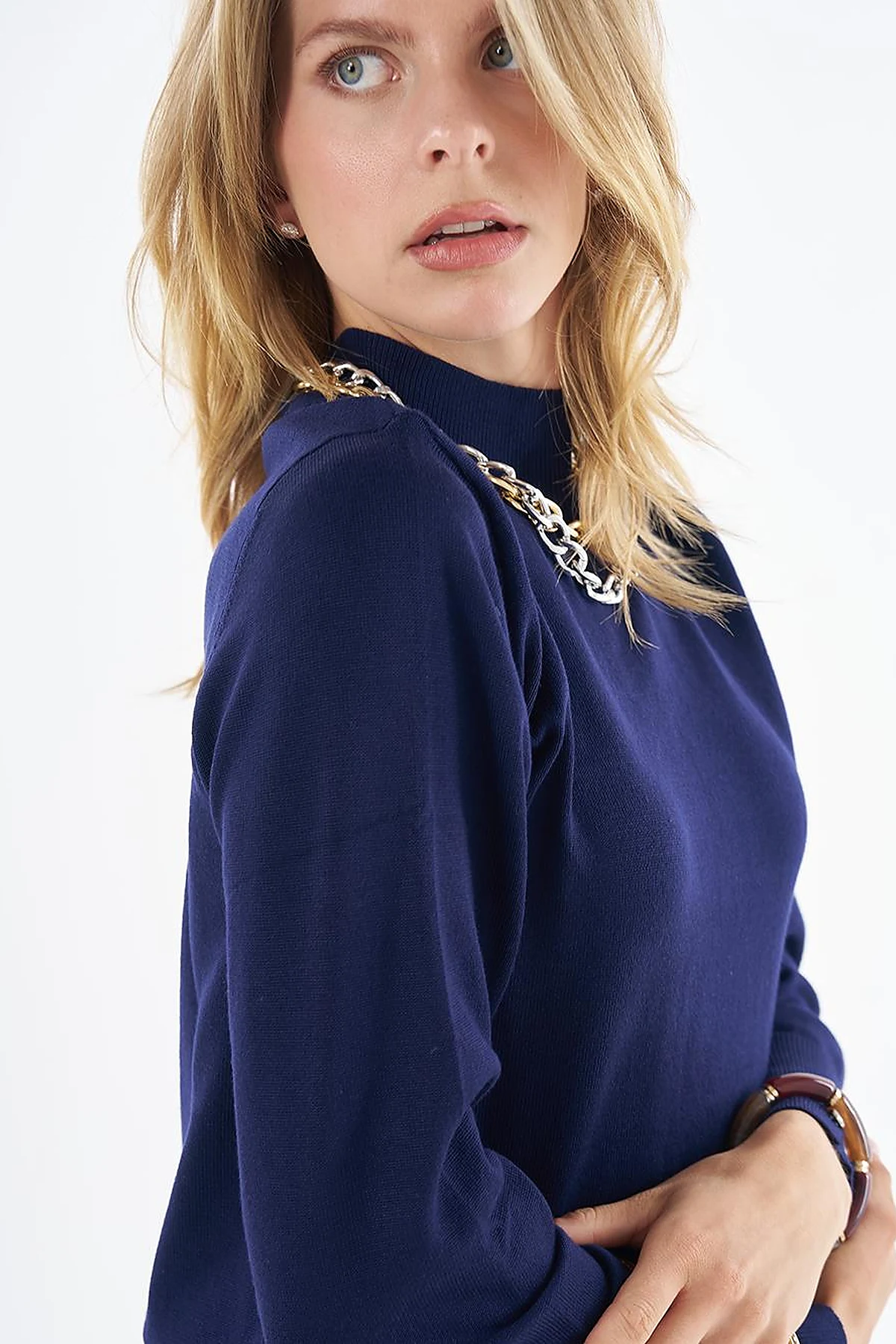 Basic Viscose Knit Sweater Navy 