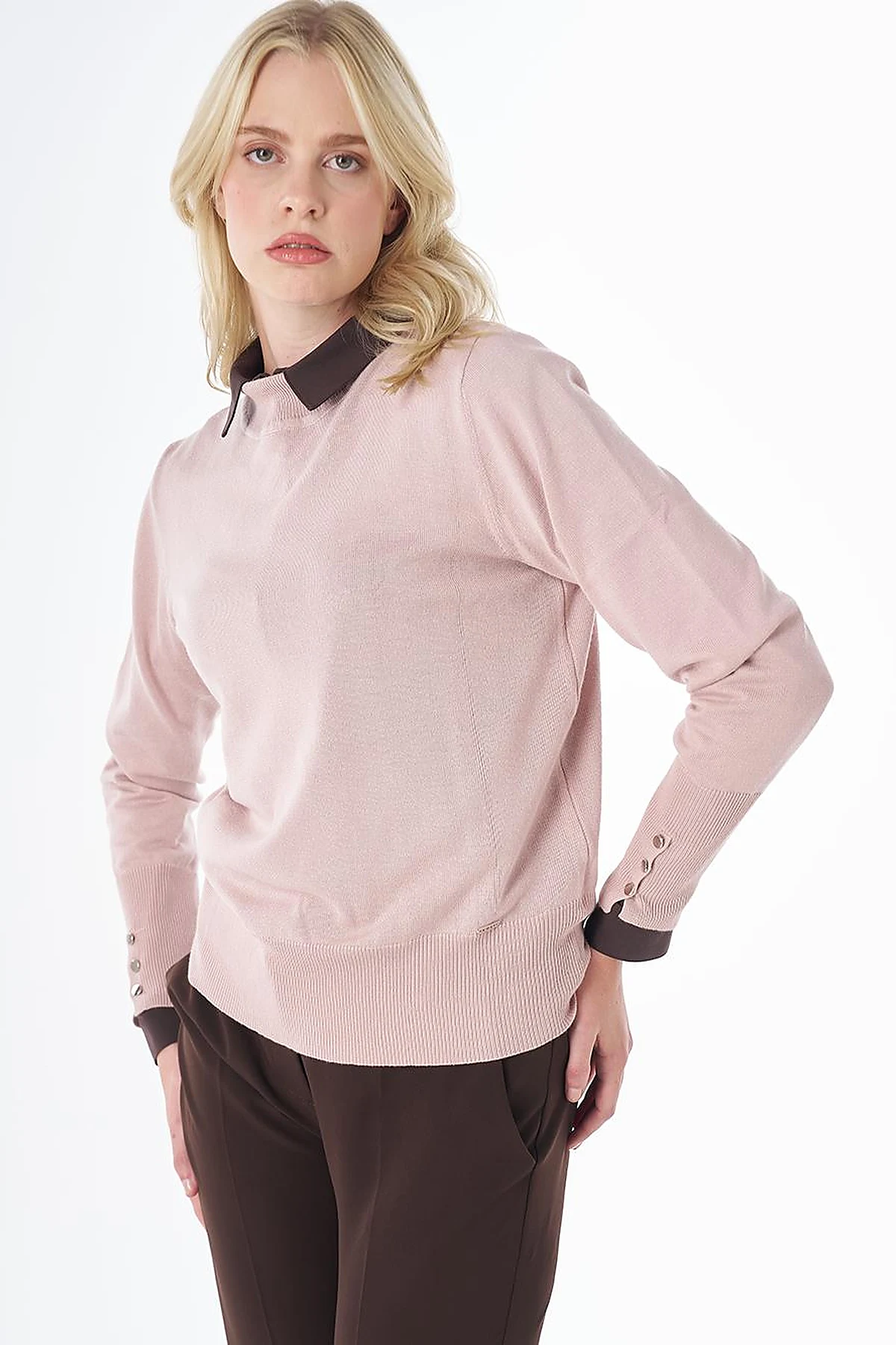 Basic Viscose Knit Sweater Powder