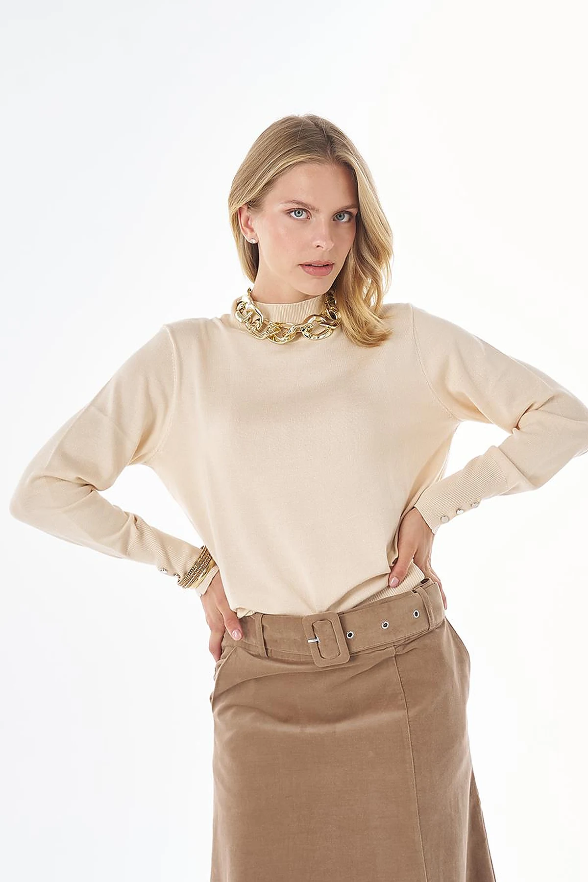 Basic Viscose Knit Sweater Stone 