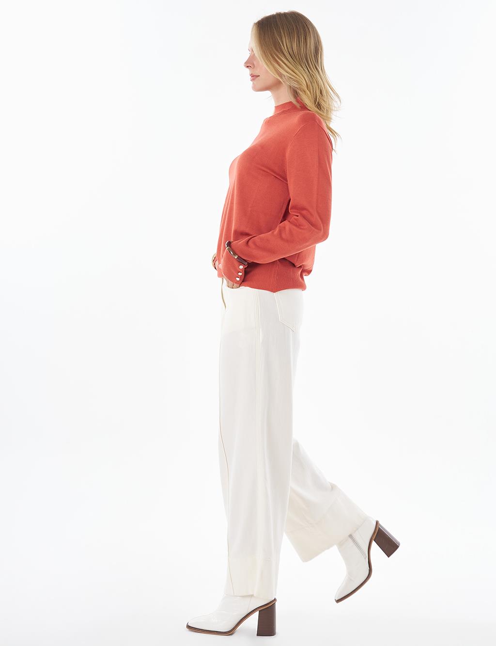 Basic Viscose Knit Sweater in Brick Red