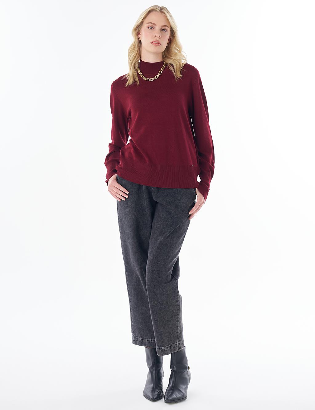 Basic Viscose Knit Sweater Dark Burgundy 