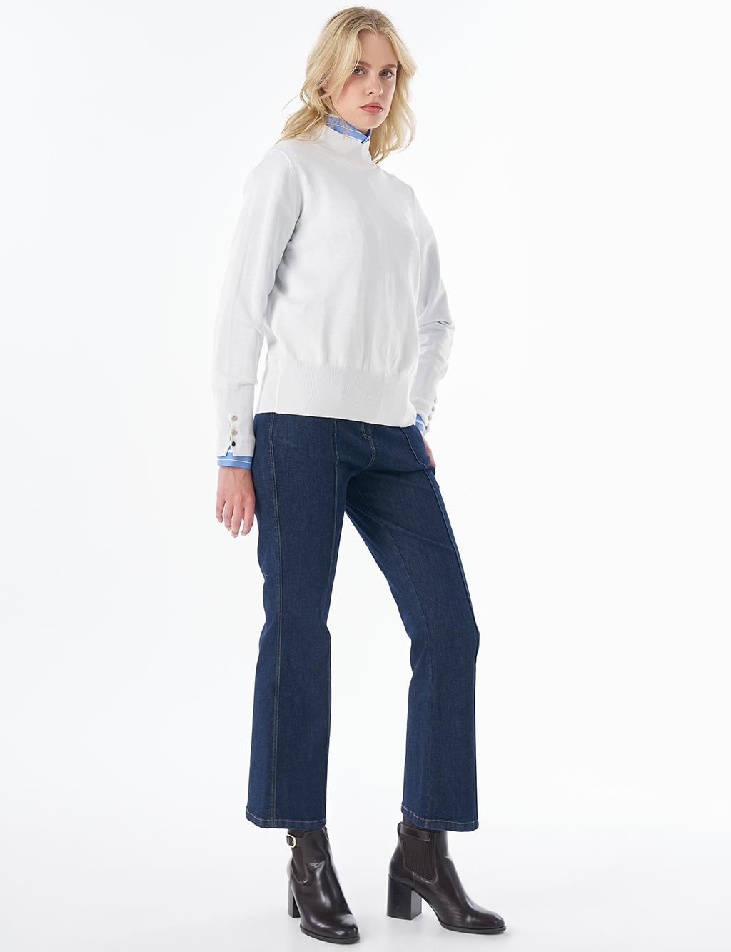 Basic Viscose Knit Sweater Ecru 