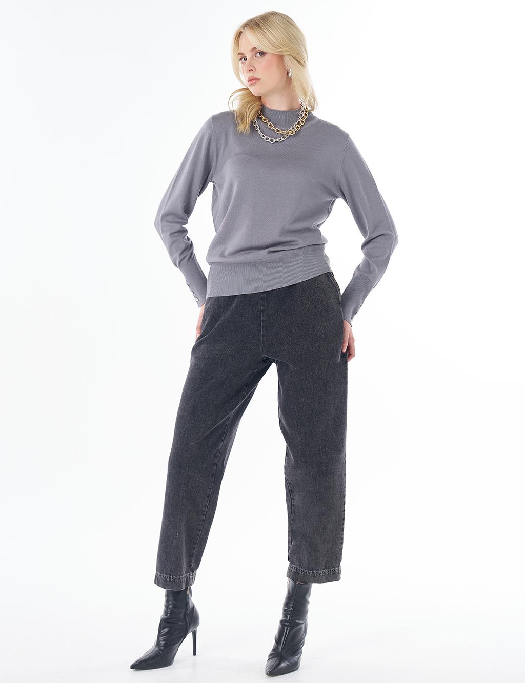 Basic Viscose Knit Sweater Gray