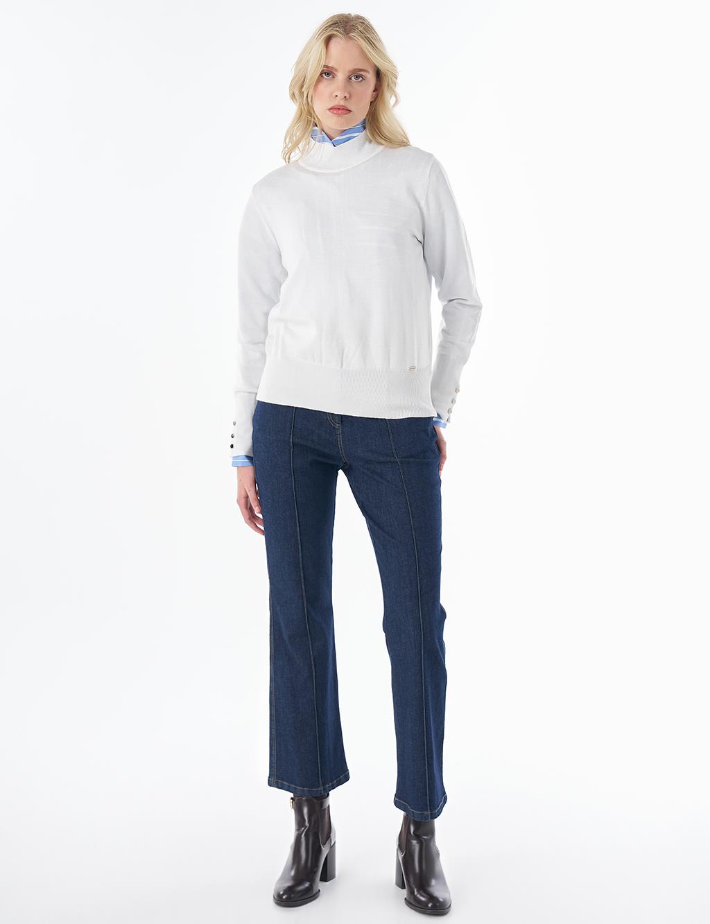 Basic Viscose Knit Sweater Ecru 