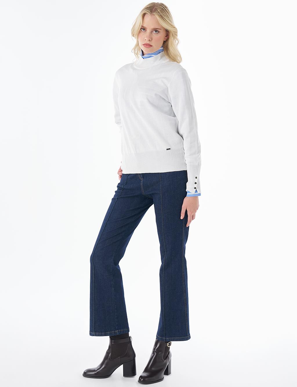 Basic Viscose Knit Sweater Ecru 
