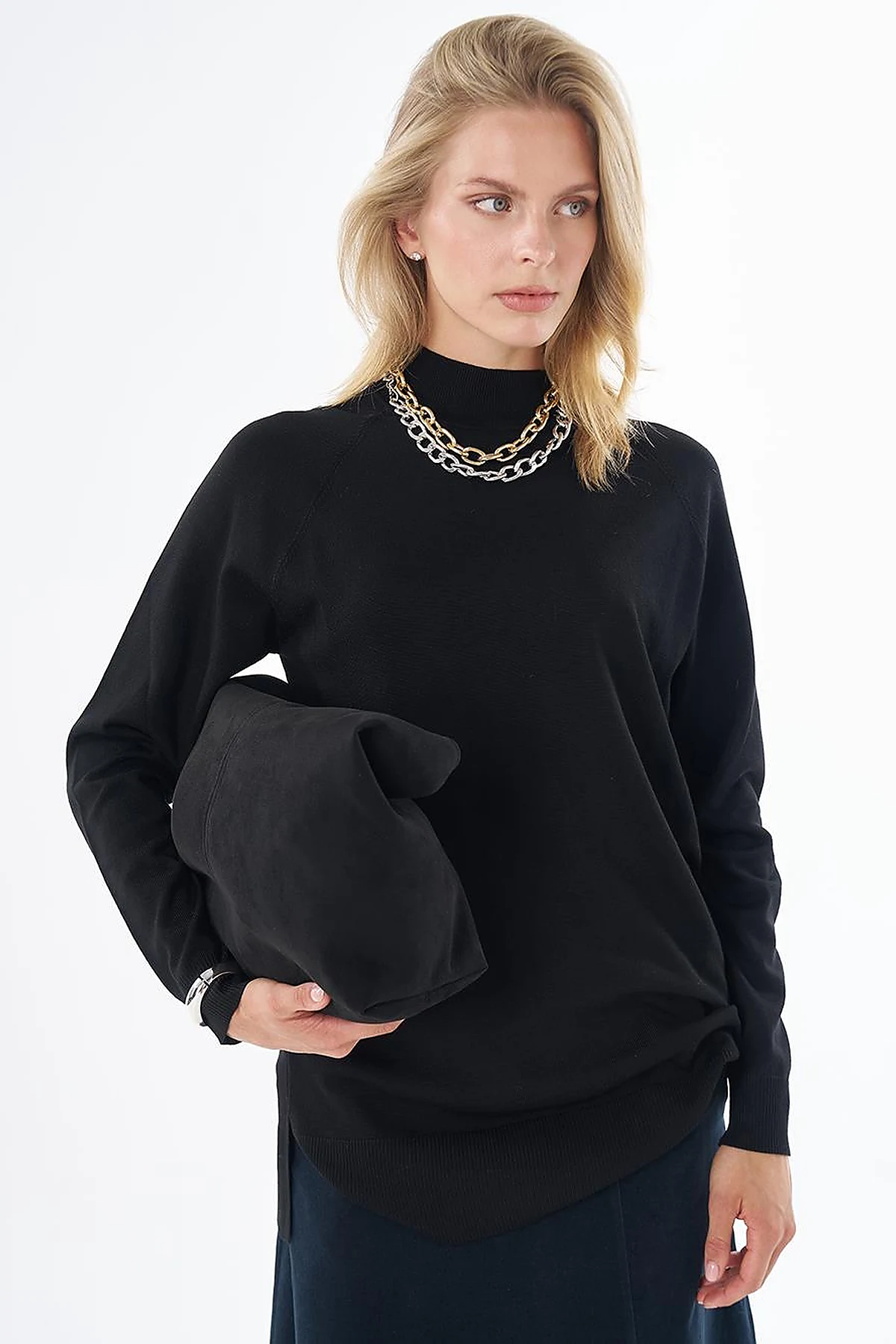Half Turtleneck Knit Tunic Black