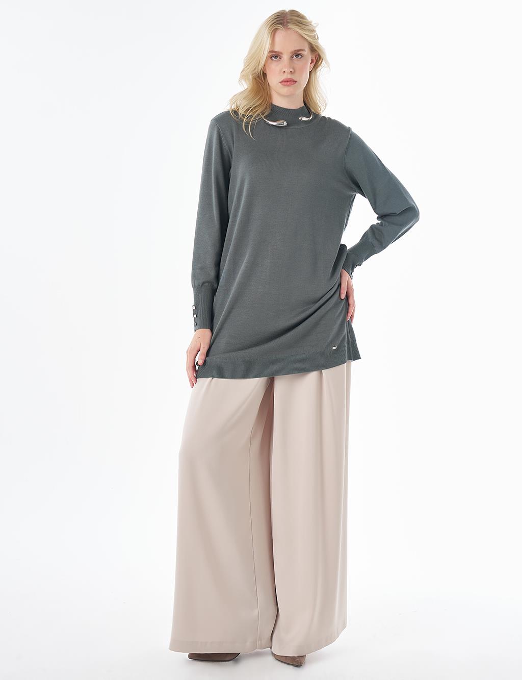 Balıkçı Yaka Basic Viskon Triko Tunik Küf Yeşili 