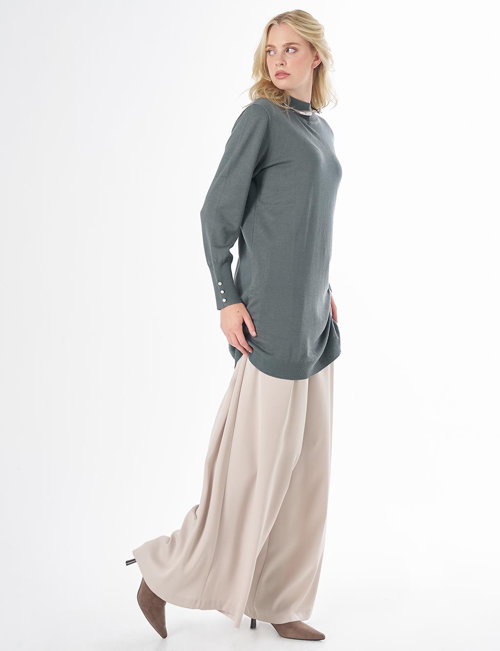 Balıkçı Yaka Basic Viskon Triko Tunik Küf Yeşili 