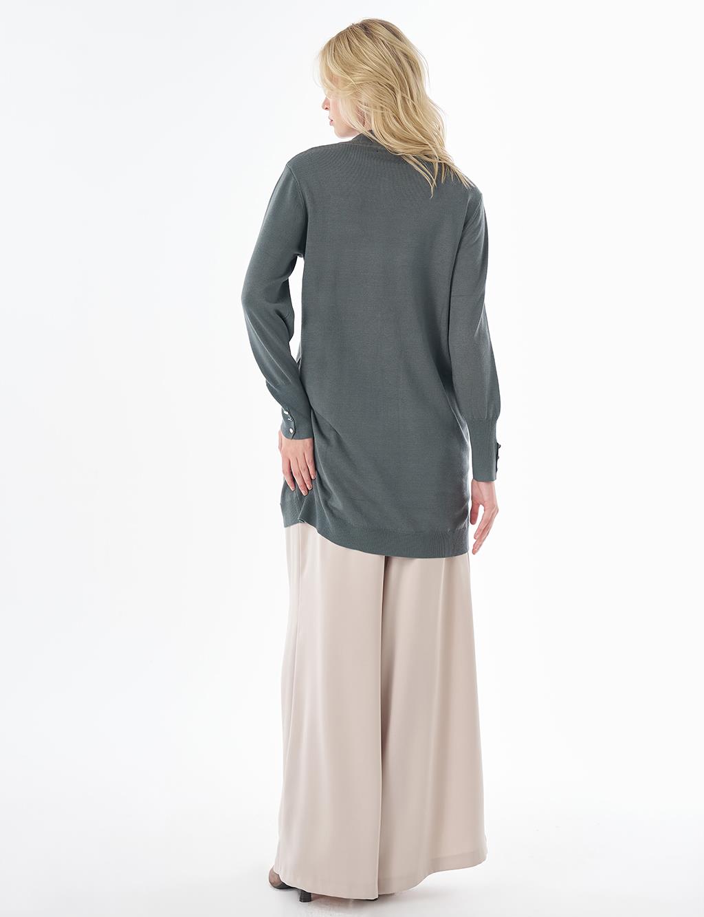 Balıkçı Yaka Basic Viskon Triko Tunik Küf Yeşili 