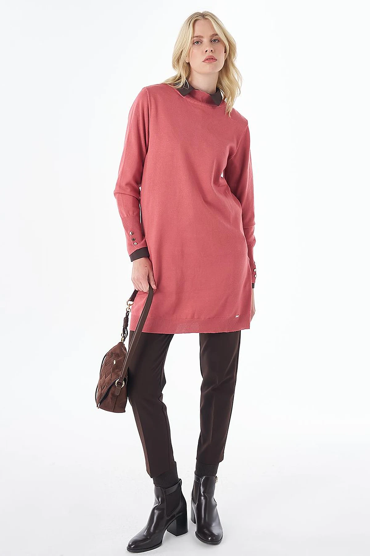 Turtleneck Basic Viscose Knit Tunic Dusty Rose