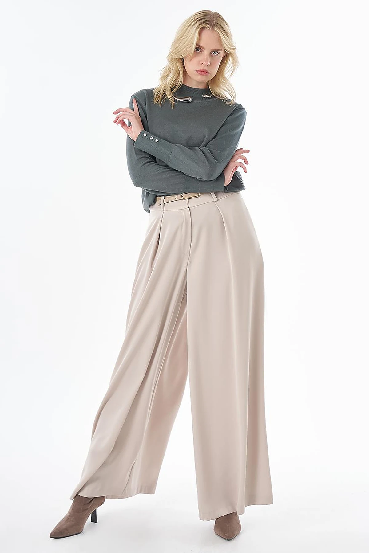 Turtleneck Basic Viscose Knit Tunic Moss Green