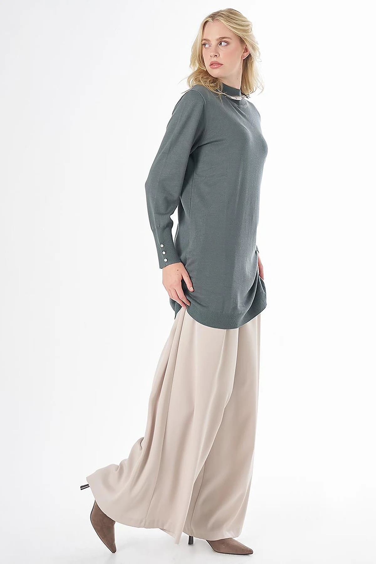 Turtleneck Basic Viscose Knit Tunic Moss Green