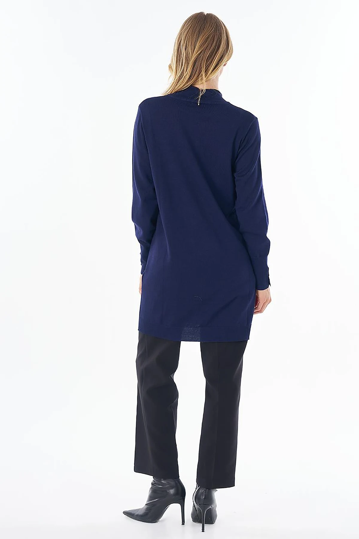 Turtleneck Basic Viscose Knit Tunic Navy Blue