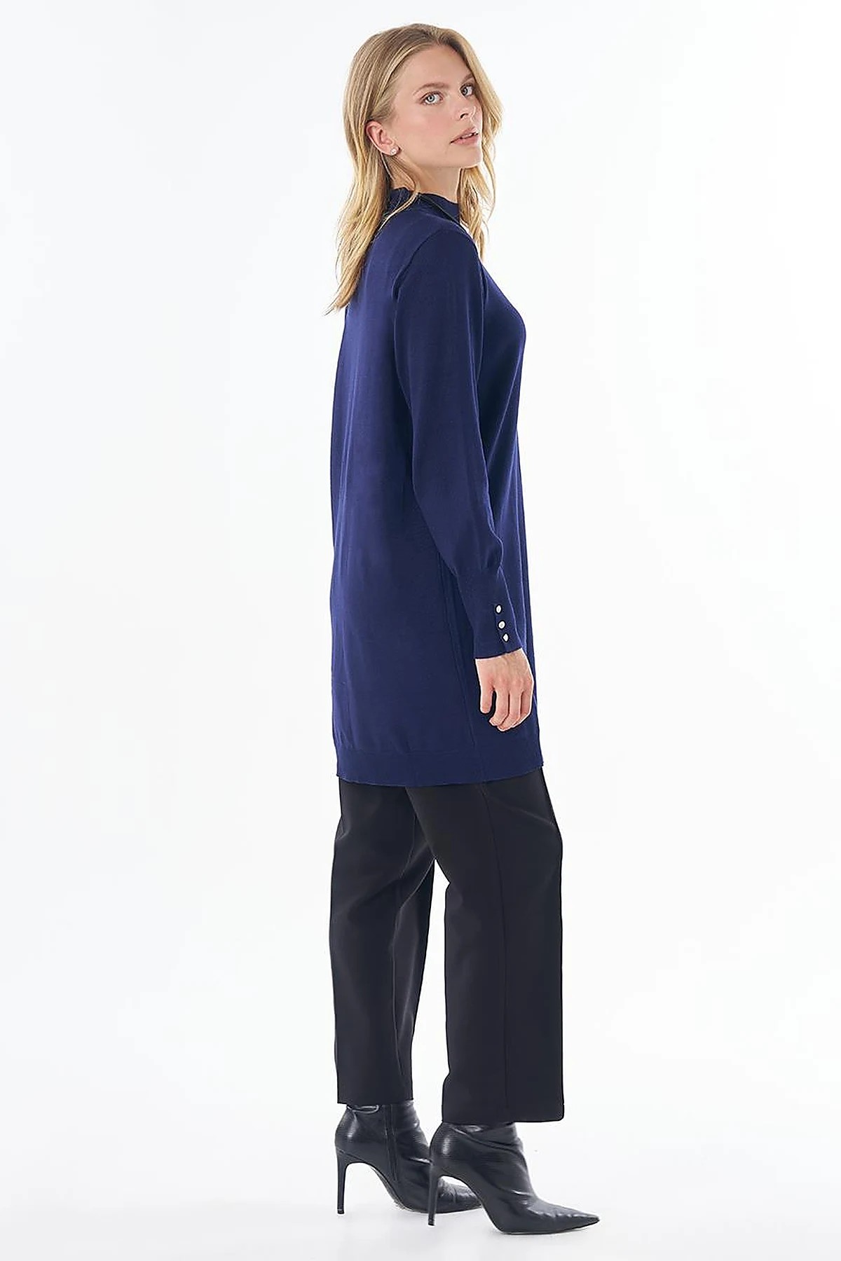 Turtleneck Basic Viscose Knit Tunic Navy Blue