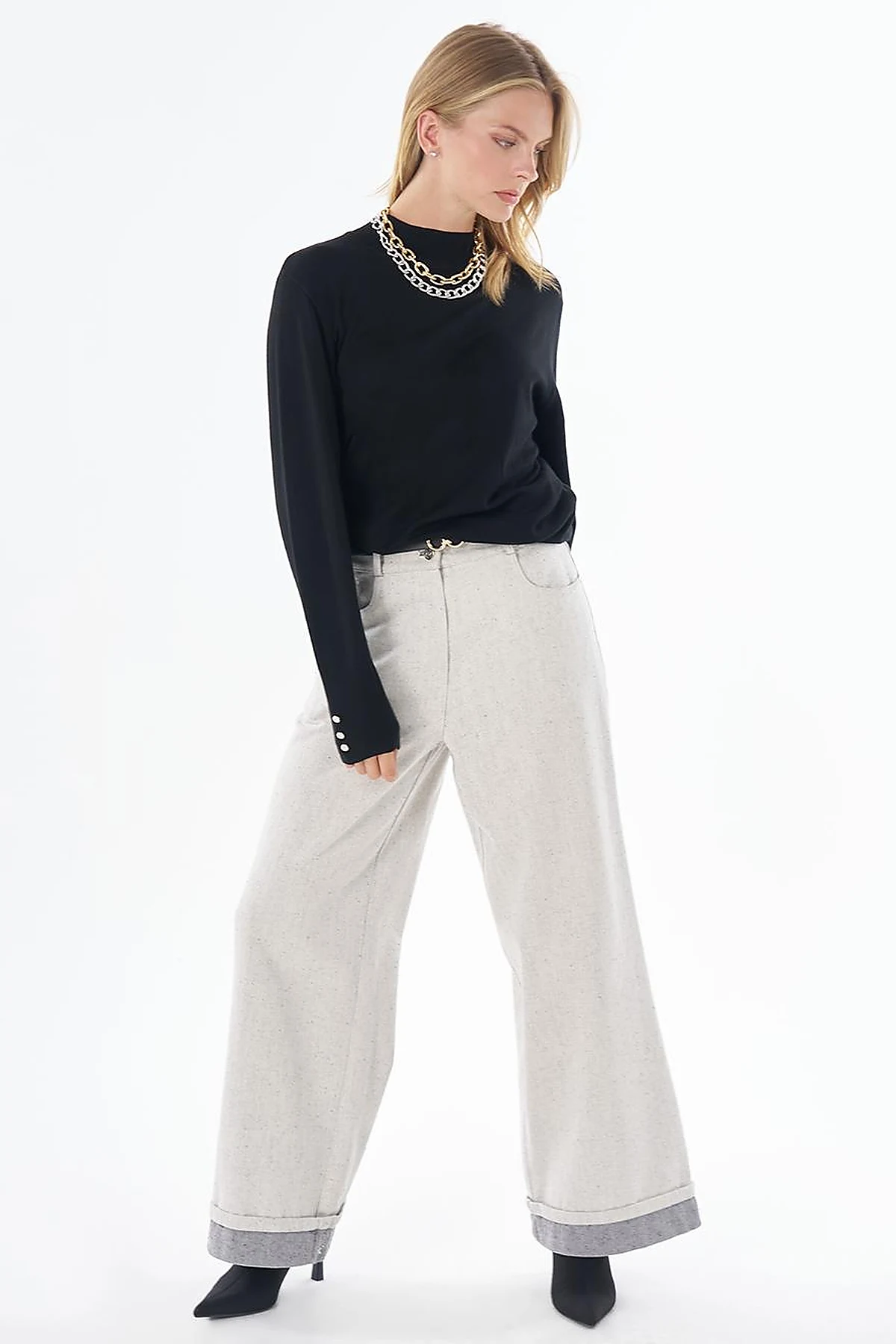 Turtleneck Basic Viscose Knit Tunic Black