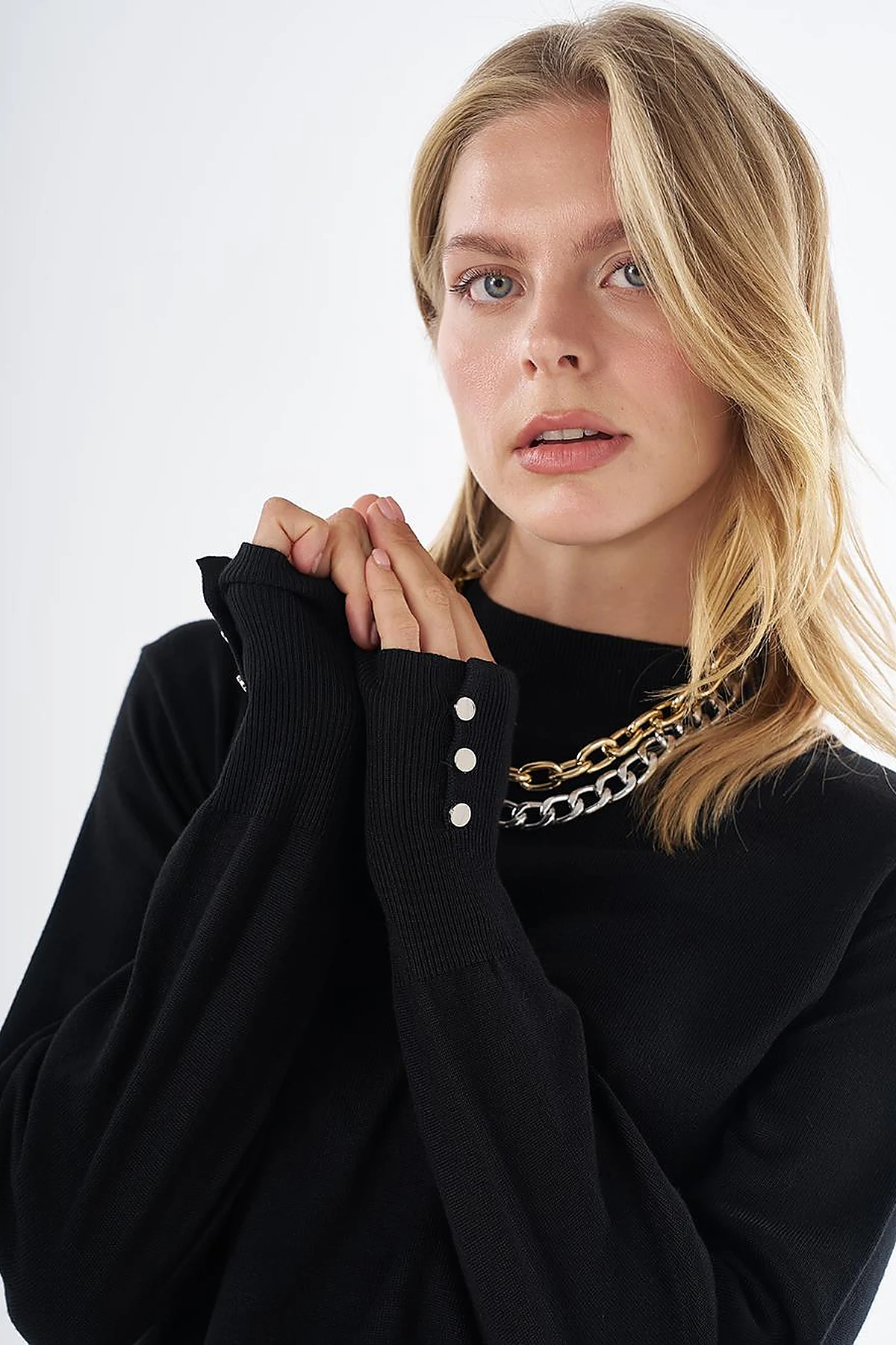 Turtleneck Basic Viscose Knit Tunic Black