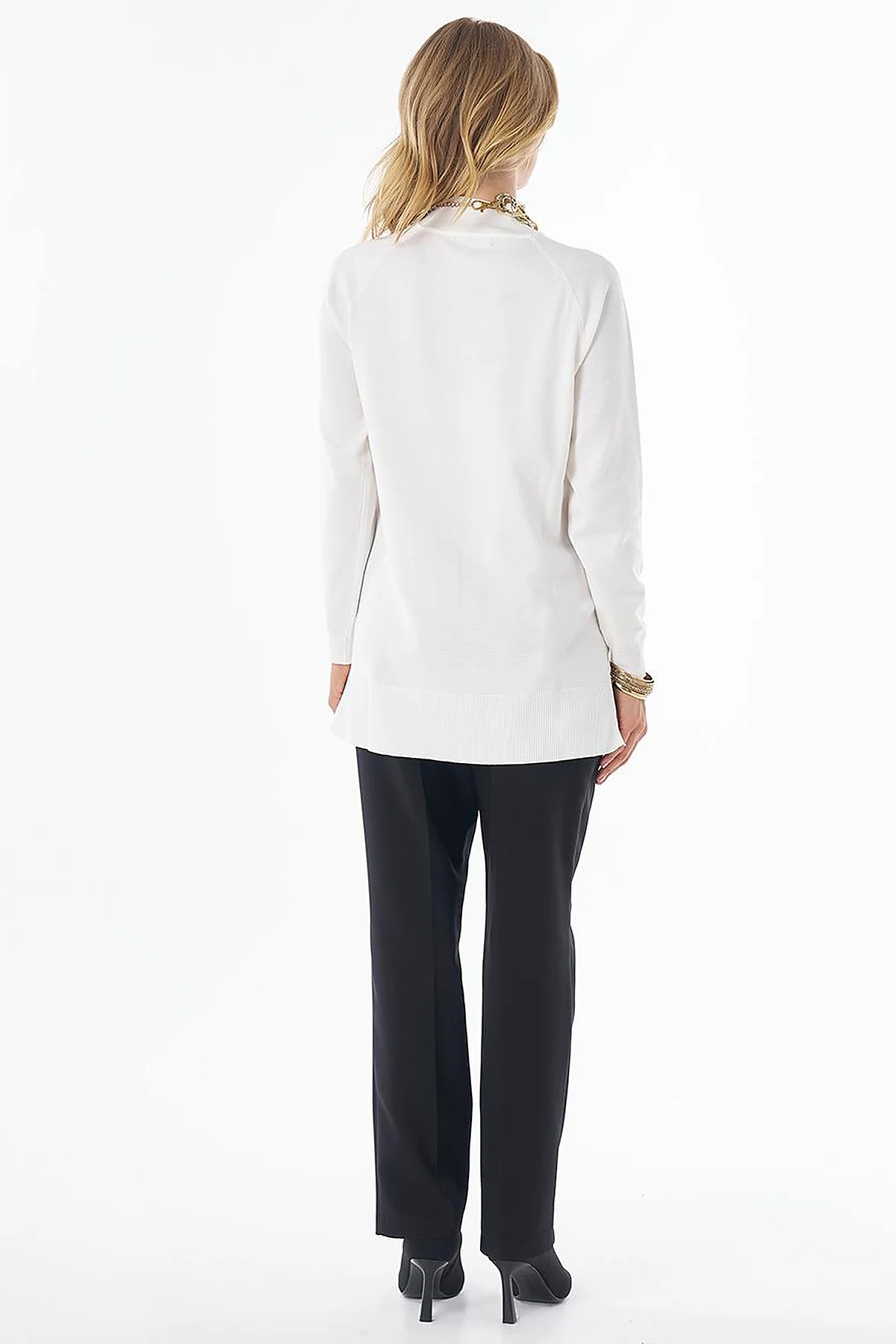 Half-Turtleneck Viscose Knit Tunic Ecru