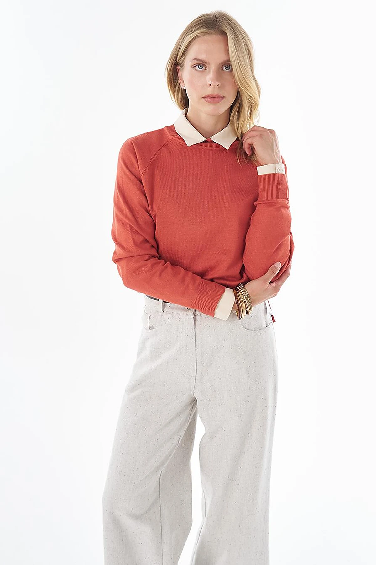 Half-Turtleneck Viscose Knit Tunic Terracotta