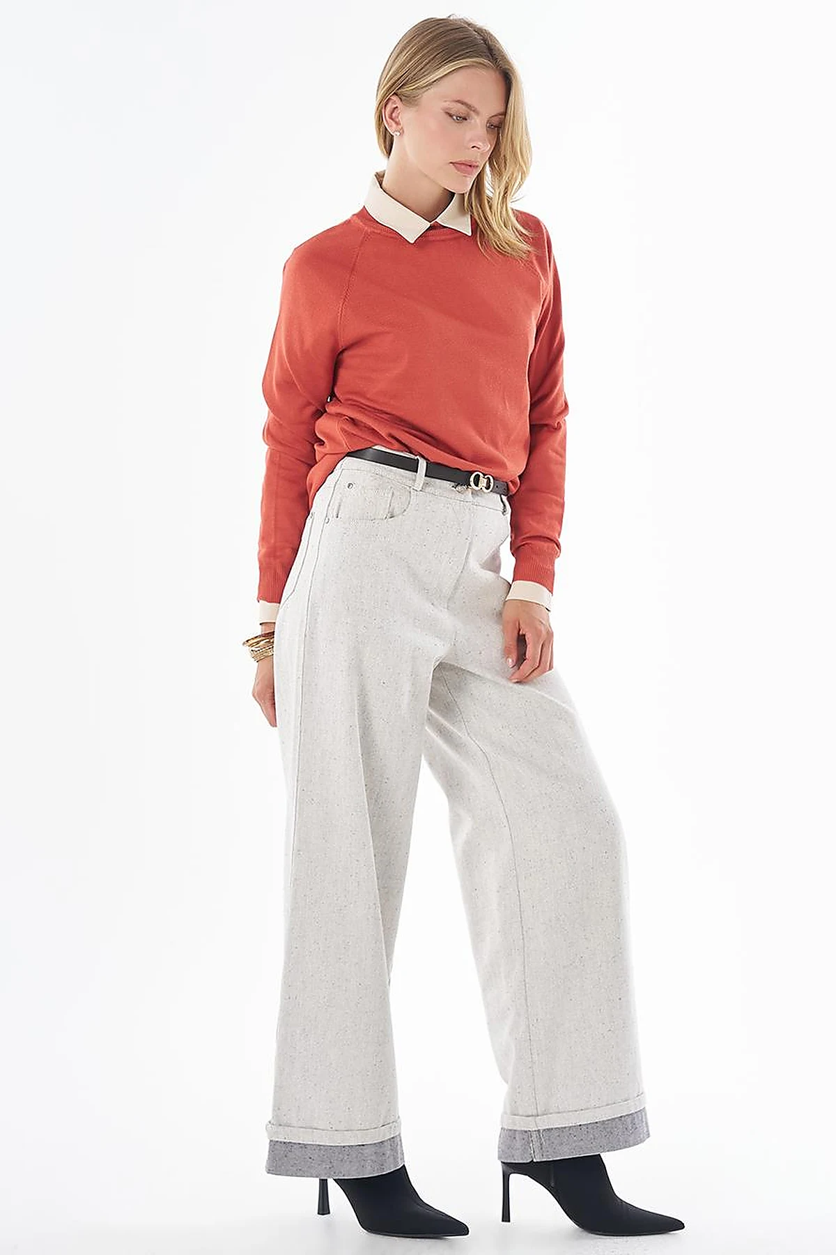 Half-Turtleneck Viscose Knit Tunic Terracotta