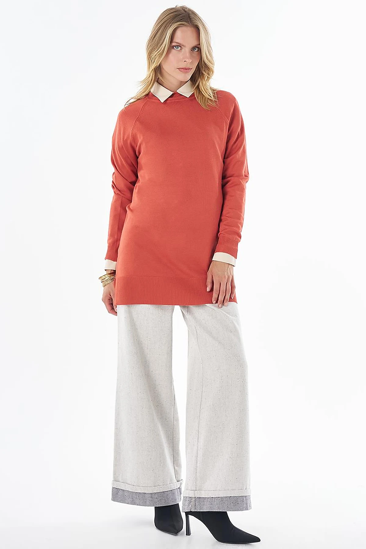 Half-Turtleneck Viscose Knit Tunic Terracotta