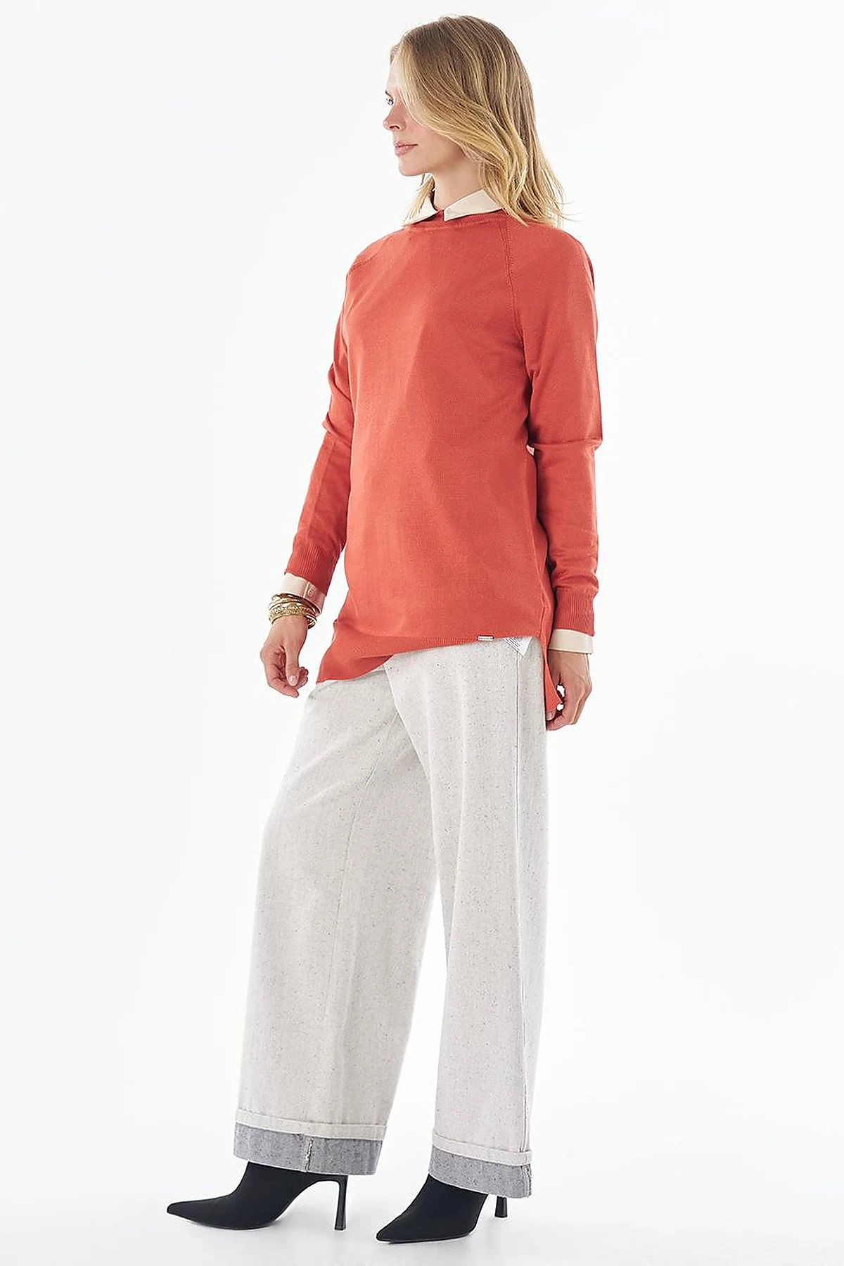 Half-Turtleneck Viscose Knit Tunic Terracotta