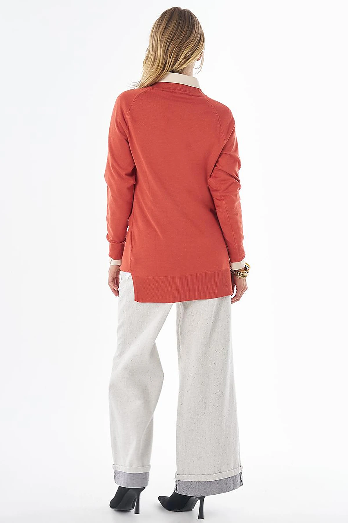 Half-Turtleneck Viscose Knit Tunic Terracotta