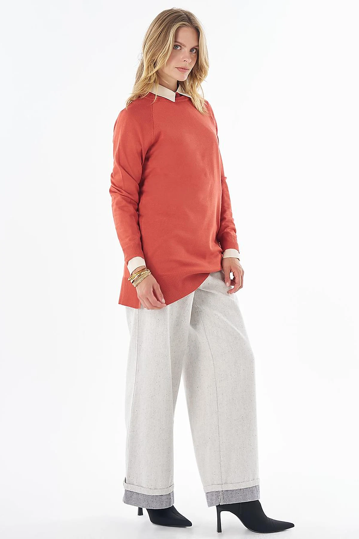 Half-Turtleneck Viscose Knit Tunic Terracotta