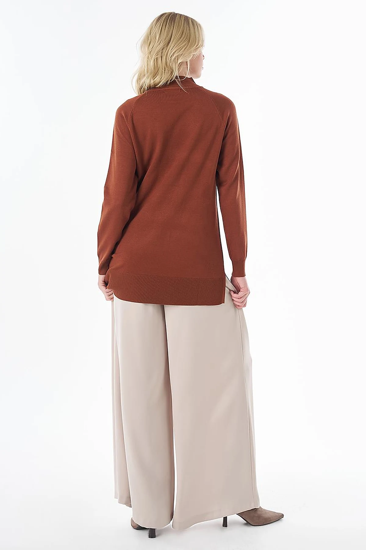 Half-Turtleneck Viscose Knit Tunic Rust Brown