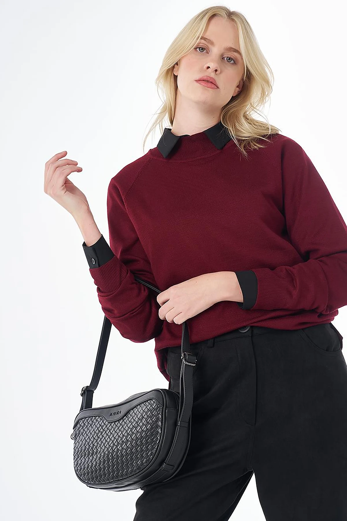 Half-Turtleneck Viscose Knit Tunic Dark Burgundy